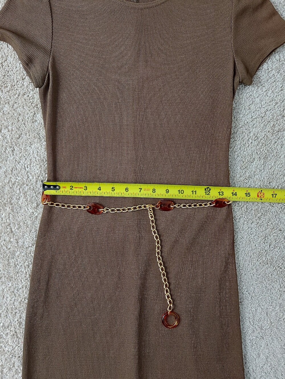 Casual Corner Brown Maxi Dress with Gold Chain Detail